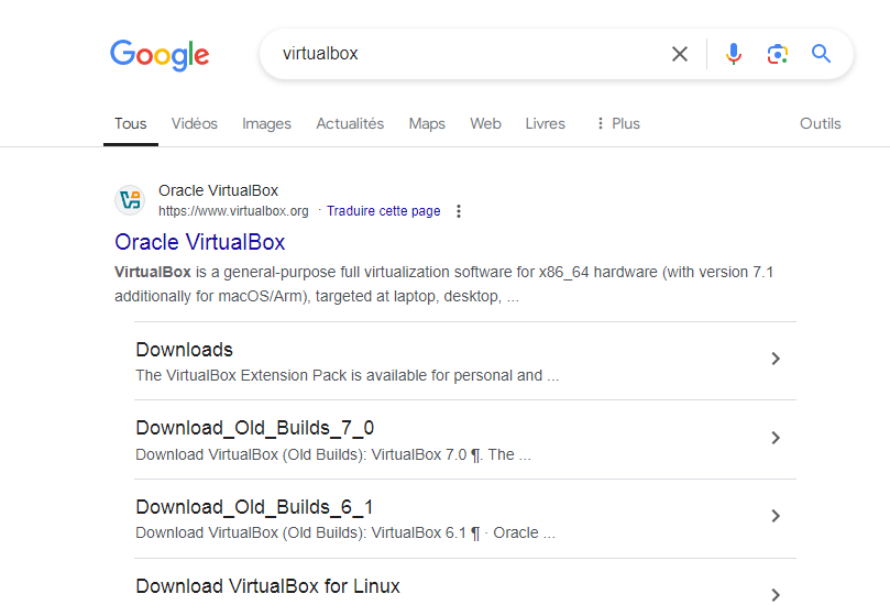 طريقة البحث عن برنامج Virtualbox