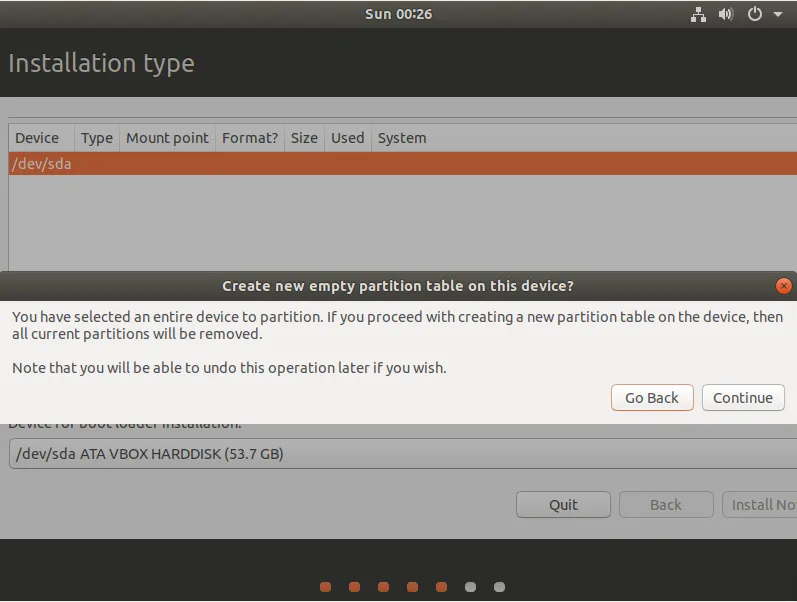 تقسيم القرص الصلب اثناء تثبيت Ubuntu كنظام وهمي